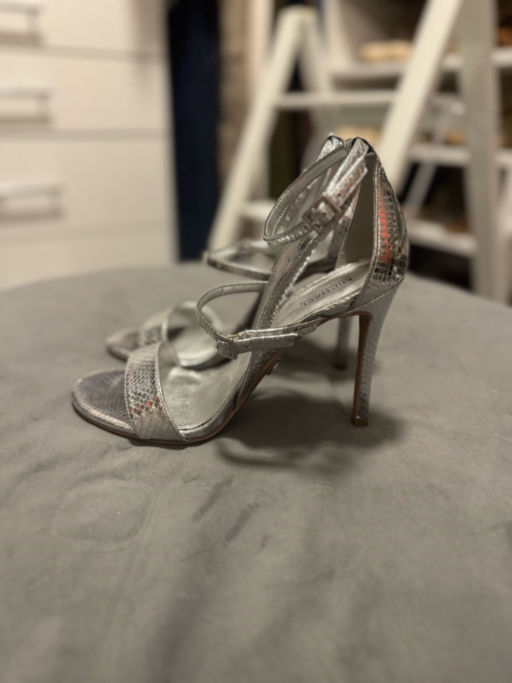Metallic Silver Strappy High Heel Sandals